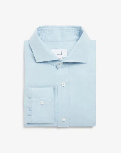 Dunhill Cotton Cashmere Twill Spread Collar Formal Shirt In Blue