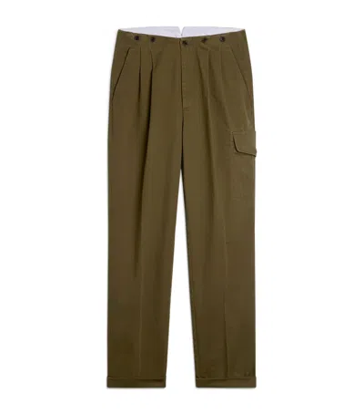 Dunhill Cotton Double-pleat Chinos In Green