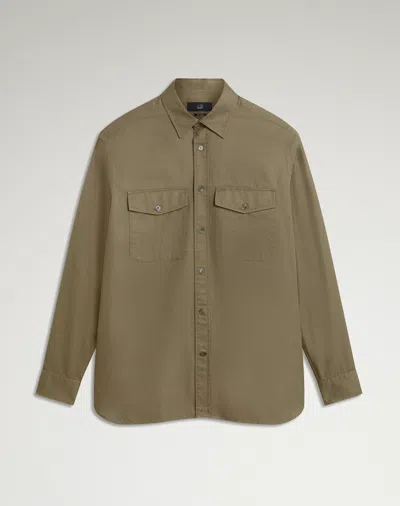 Dunhill Cotton Gaberdine Garment Washed Two Pocket Shirt In Green