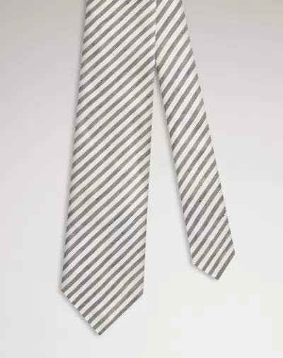 Dunhill Cotton Linen Stripe Woven Tie In Blue
