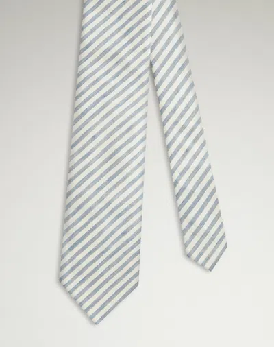 Dunhill Cotton Linen Stripe Woven Tie In Blue