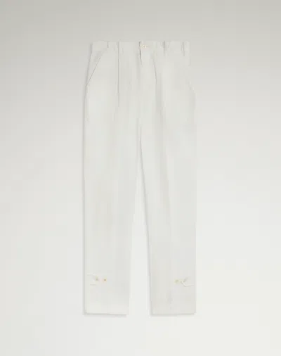 Dunhill Cotton Micro Herringbone Single Pleat Tapered Chinos In White