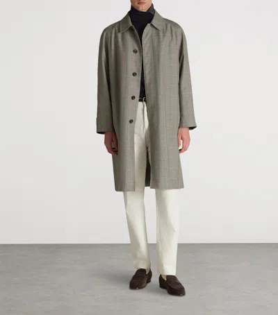 Dunhill Cotton Silk Prince Of Wales Check Car Coat In White