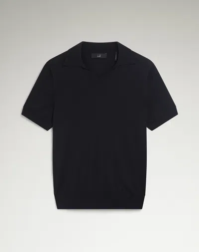 Dunhill Cotton Silk Open Neck Short Sleeve Polo In Blue