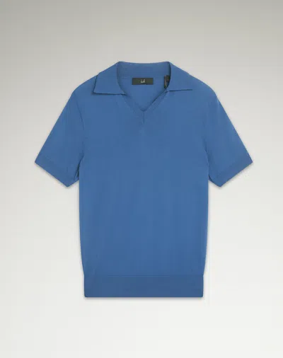 Dunhill Cotton Silk Open Neck Short Sleeve Polo In Blue