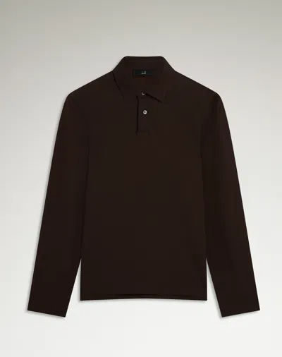 Dunhill Cotton Silk Pique Long Sleeve Polo In Brown