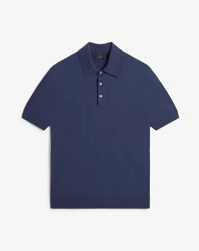 Dunhill Cotton Silk Short Sleeve Polo In Blue