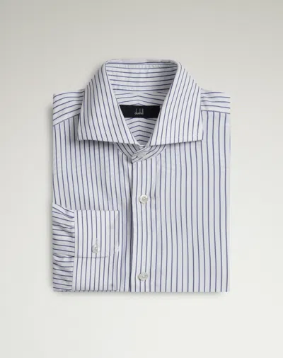 Dunhill Cotton Stripe Long Sleeve Spread Collar Shirt In White