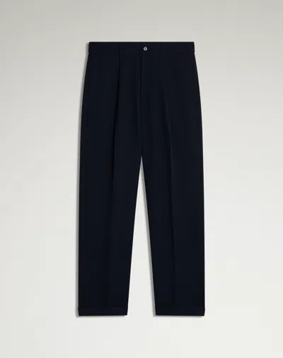 Dunhill Cotton Wool Mohair Drill Single Pleat Tapered Chinos In Blue