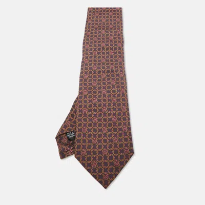 Dunhill Dark Purple Geometric Print Silk Tie In Brown