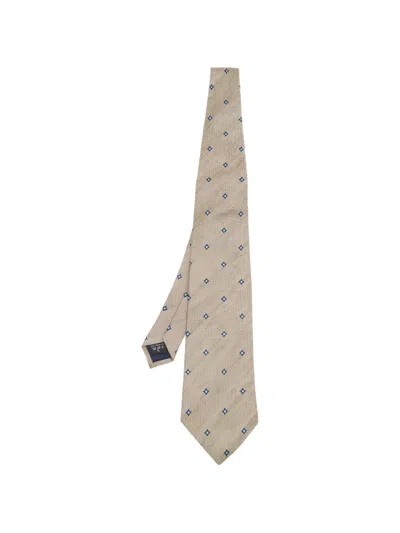 Pre-owned Dunhill Diamond-patterned Silk-linen Tie In Neutral