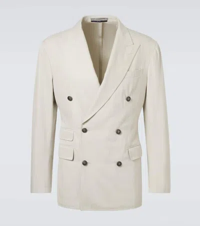 Dunhill Double-breasted Cotton And Cashmere Blazer In Neutral