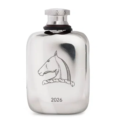 Dunhill Engraved Horse Mini Flask In Silver