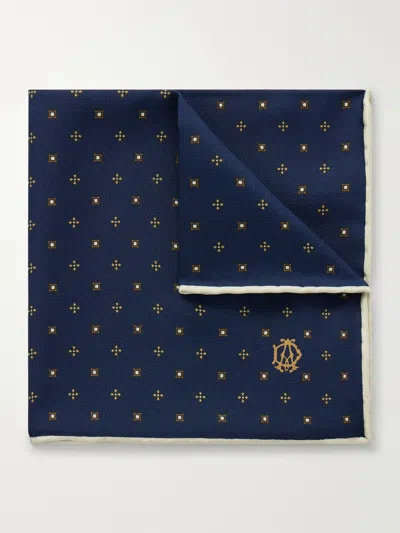 Dunhill Floral-jacquard Silk Pocket Square In Blue