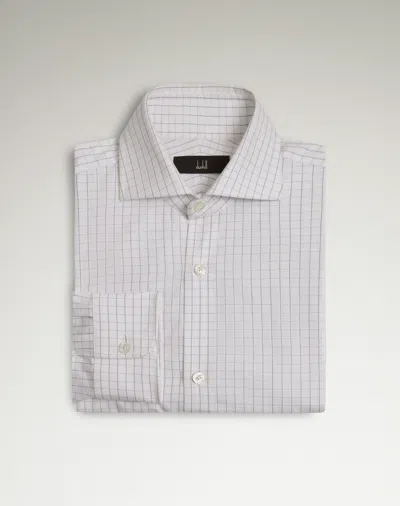 Dunhill Giza Cotton Tattersall Check Long Sleeve Spread Collar Shirt In Blue