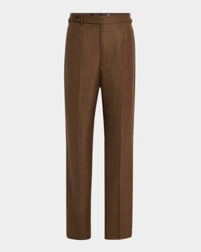 Dunhill Glen Check Wool-cashmere Straight-leg Trousers In Brown