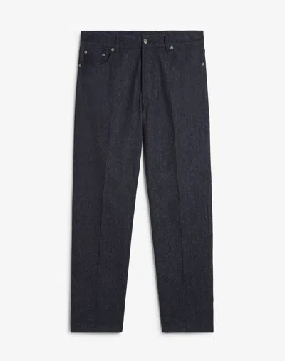 Dunhill Indigo Wool Cotton Denim Straight Leg 5 Pocket Trousers In Blue