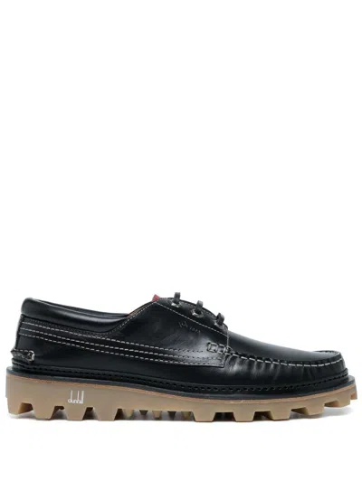 Dunhill Lace-up Leather Boat Shoes In Black