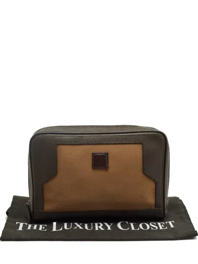 Pre-owned Dunhill Leather Canvas Zip Pouch In Brown