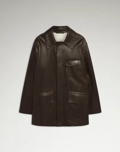 Dunhill Leather Car Coat In Brown
