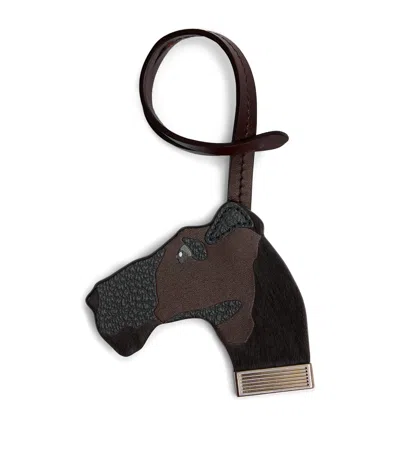 Dunhill Leather Dog Charm In Brown