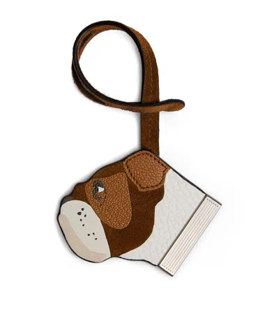 Dunhill Leather Dog Charm In Brown