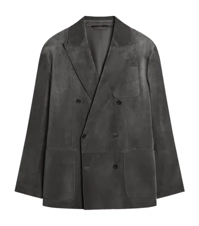 Dunhill Leather Double-breasted Jacket In Gray