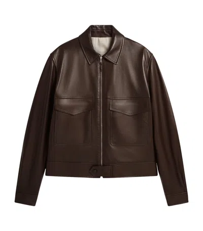 Dunhill Leather Flight Jacket In Brown