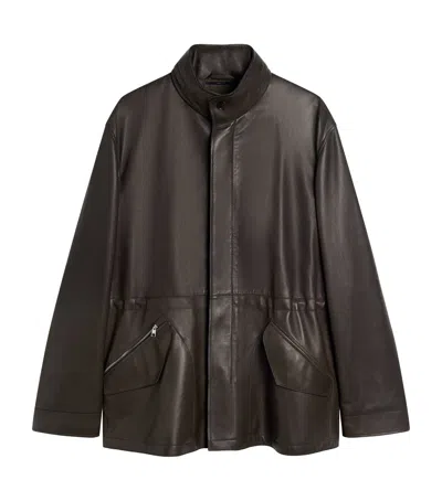 Dunhill Leather Jacket In Brown