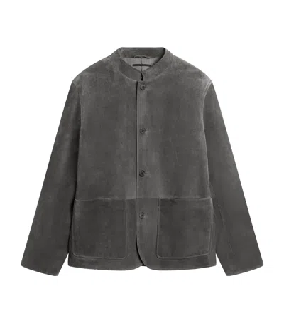Dunhill Leather Mandarin-collar Jacket In Gray