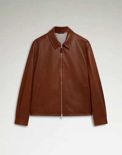 Dunhill Leather Point Collar Blouson In Brown