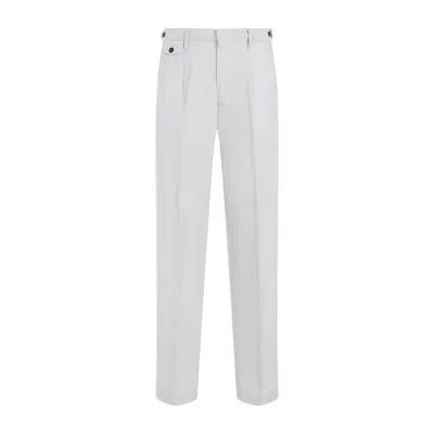 Dunhill Light Grey Pleated Cotton-linen Chino Pants