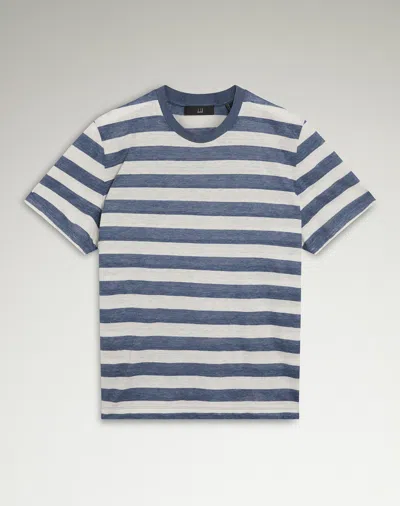 Dunhill Linen Cotton Wide Stripe Short Sleeve T-shirt In Blue