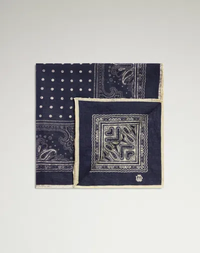 Dunhill Linen Dot Paisley Screen Printed Neckerchief In Blue