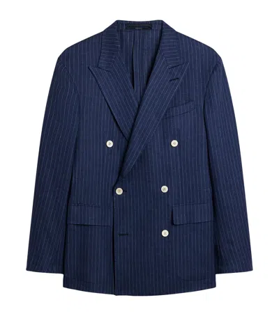 Dunhill Linen Double-breasted Blazer In Blue