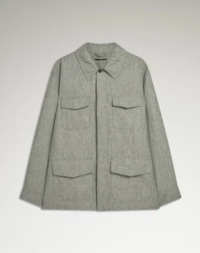 Dunhill Linen Field Shirt Jacket In Grey