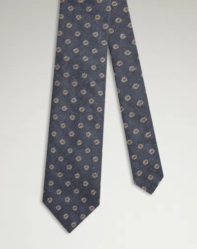 Dunhill Linen Floral Repeat Woven Tie In Blue