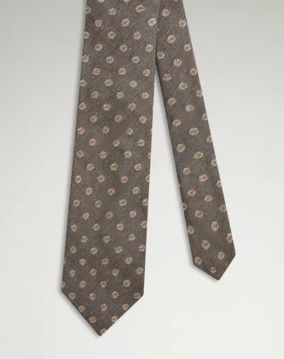 Dunhill Linen Floral Repeat Woven Tie In Brown
