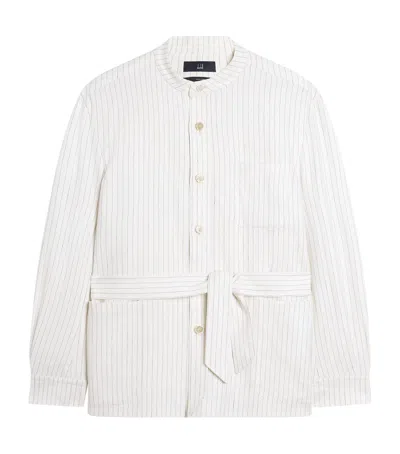 Dunhill Linen Pinstripe Belted Blazer In White