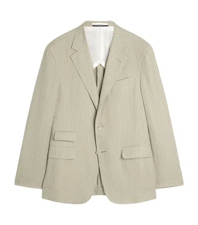 Dunhill Linen Pinstripe Bourdon Blazer In Neutral
