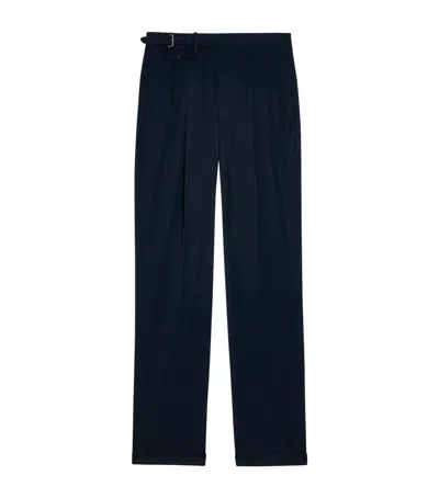 Dunhill Linen Pinstripe Tailored Trousers In Blue