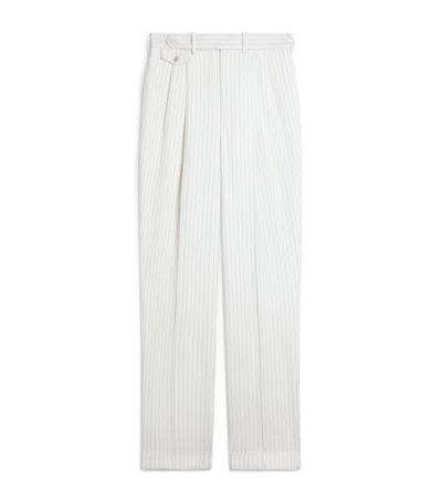 Dunhill Linen Pinstripe Tailored Trousers In White
