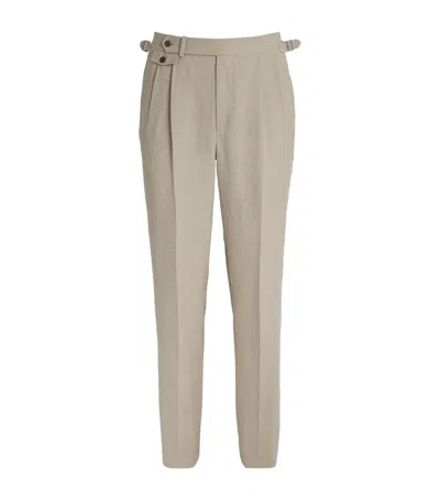 Dunhill Linen Pleated Tailored Trousers In Beige