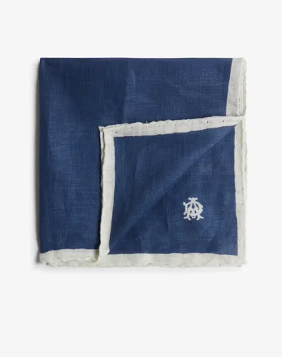 Dunhill Linen Pocket Square With Contrast Border In Blue