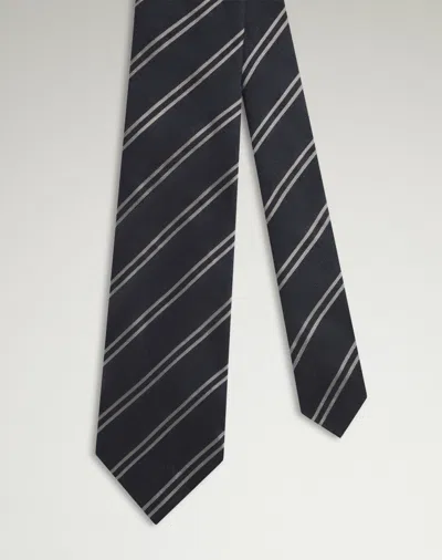 Dunhill Linen Silk Double Stripe Woven Tie In Blue