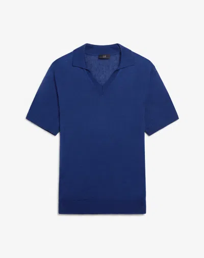 Dunhill Linen Silk Short Sleeve Polo In Blue
