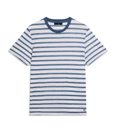 Dunhill Linen-cotton Stripe T-shirt In Blue