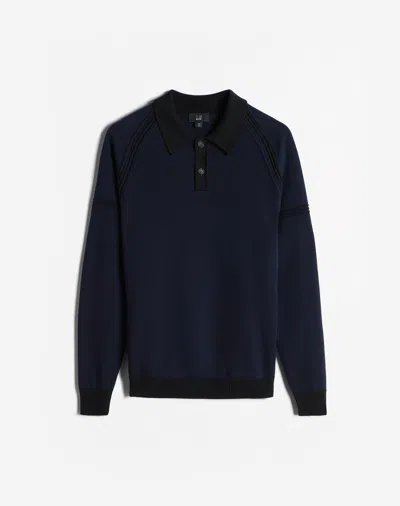 Dunhill Lines Raglan Detail Long Sleeve Polo In Black