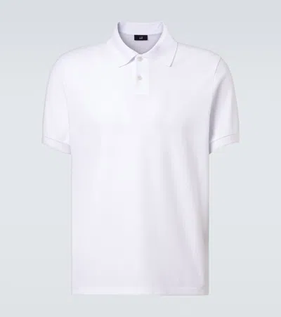 Dunhill Logo Embroidered Cotton Piqué Polo Shirt In White