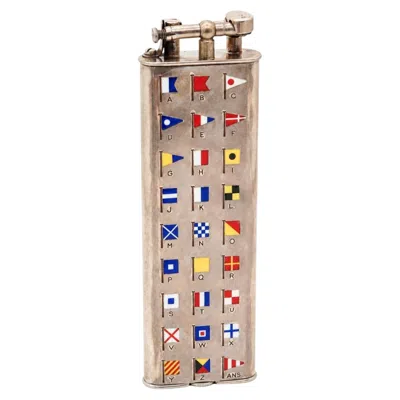 Pre-owned Dunhill London 1928 Enamel Nautical Flags Petrol Club Desk Lighter 925 Sterling In Silver